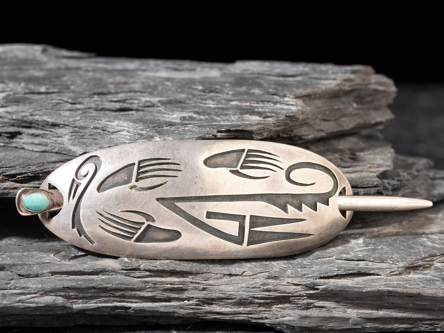 Silver Overlay and Turquoise Hair Pin