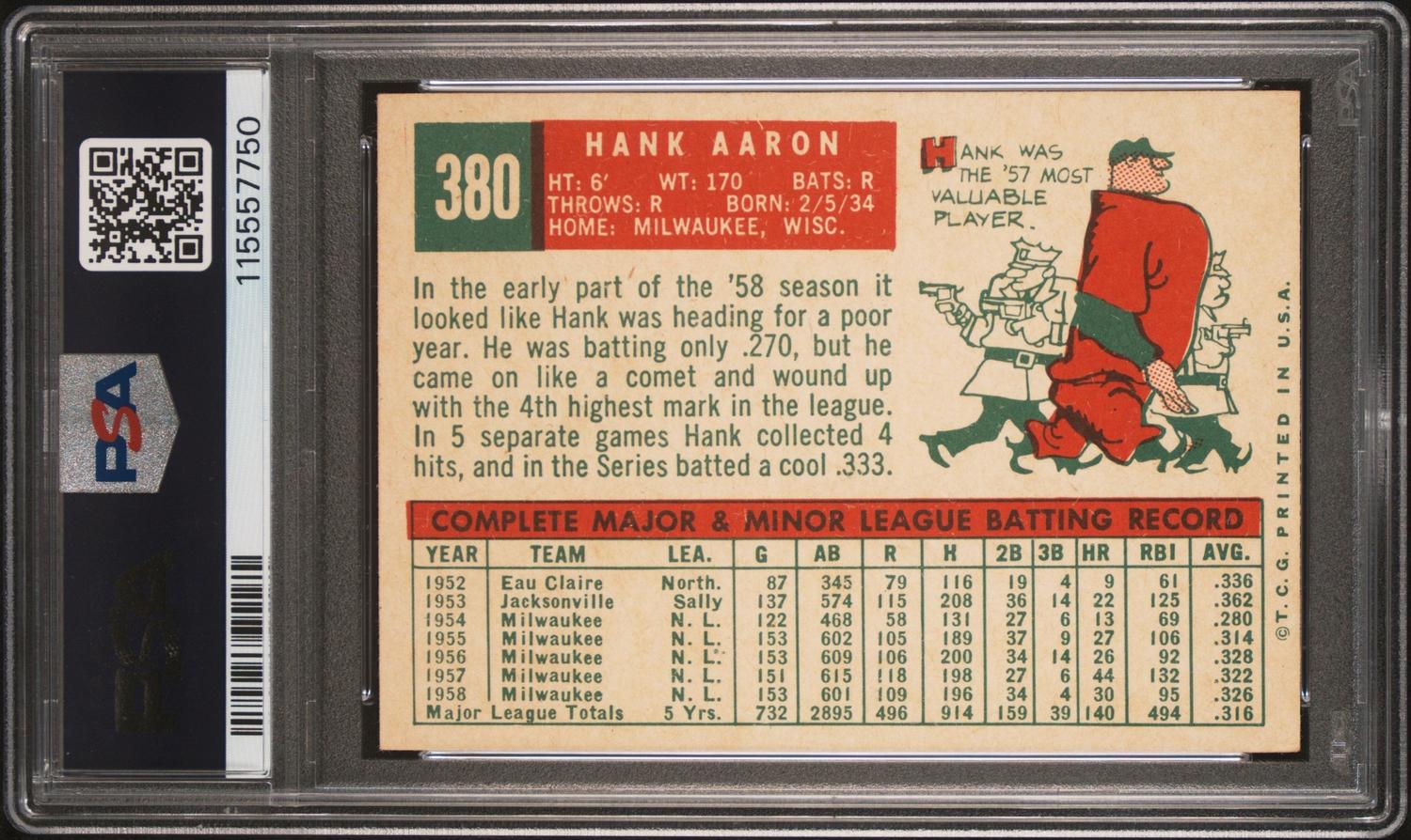 A 1959 Topps Hank Aaron Baseball Card No. 380 (PSA 4 VG-EX) from The Collection of David Eisenhower