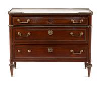 A Directoire Gilt Bronze Mounted Mahogany and Marble-Top Commode