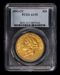 A United States 1893-CC Liberty Head $20 Gold Coin