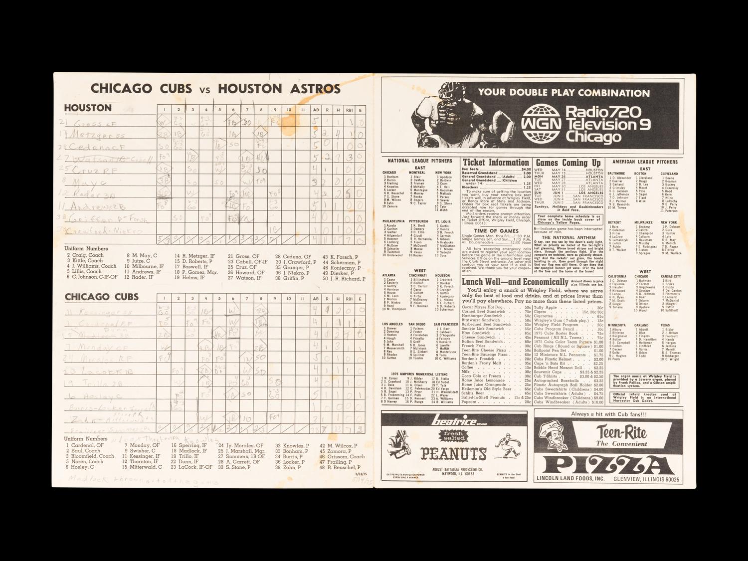 A Group of 12 1960s-70s Chicago Cubs Wrigley Field Signed Autograph Scorecards (Including Ernie Banks, Billy Williams, Fergie Jenkins and Ron Santo)