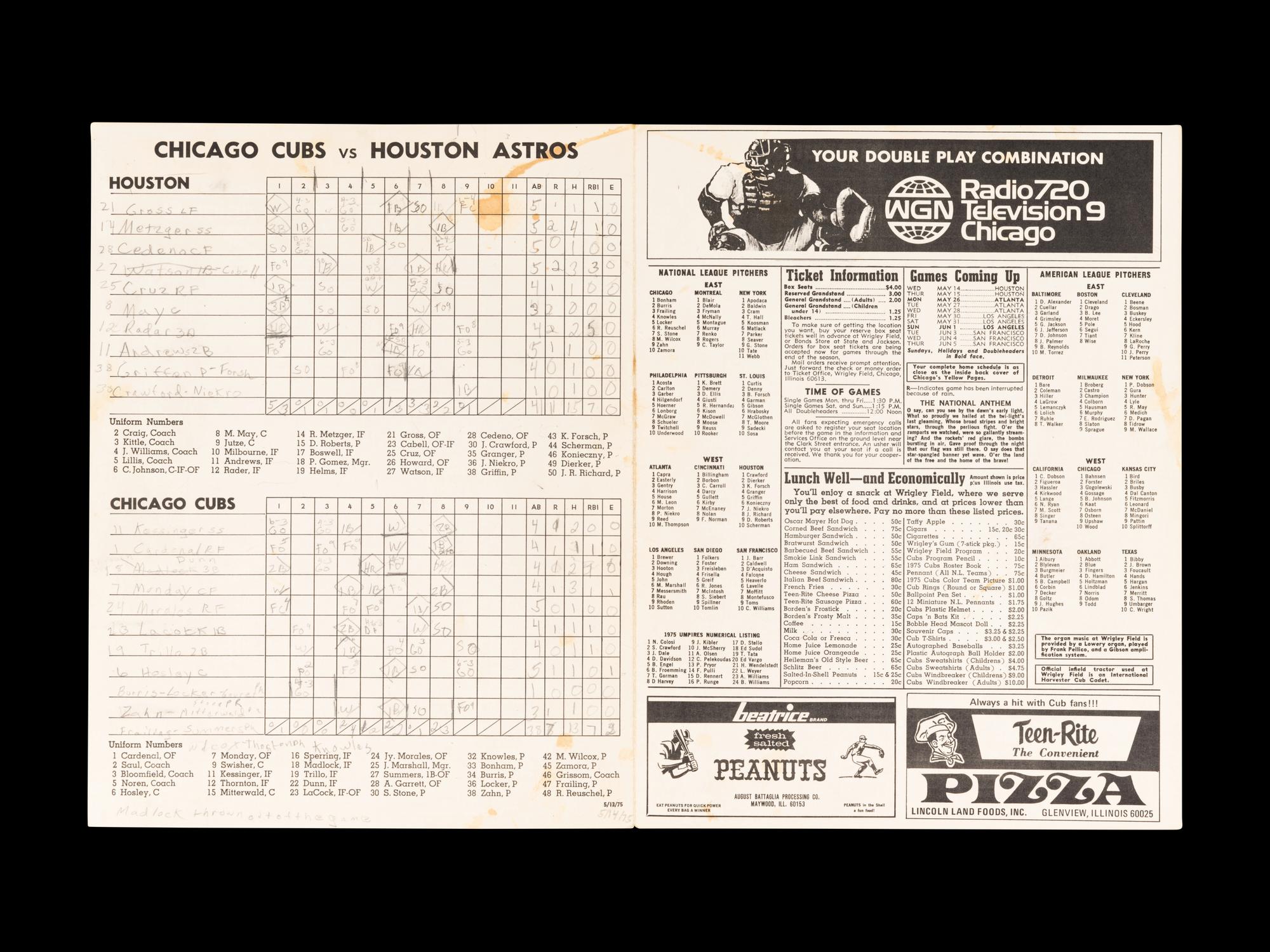 A Group of 12 1960s-70s Chicago Cubs Wrigley Field Signed Autograph Scorecards (Including Ernie Banks, Billy Williams, Fergie Jenkins and Ron Santo)