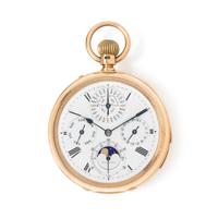 T. BOXELL, 18K YELLOW GOLD PERPETUAL CALENDAR, MOON PHASE, HALF QUARTER HOUR REPEATER OPEN FACE POCKET WATCH