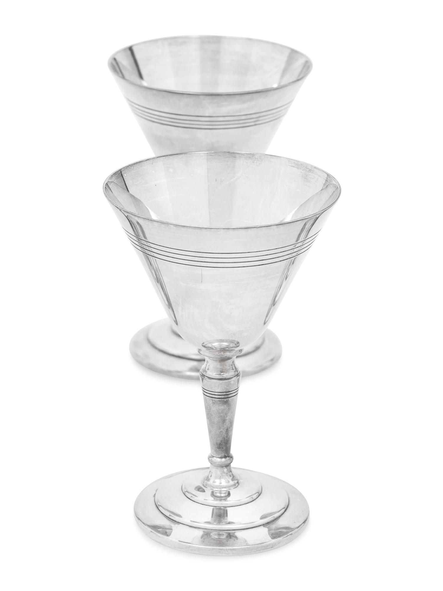 A Set of Eight Mappin and Webb Silver-Plate Art Deco Cocktail Glasses