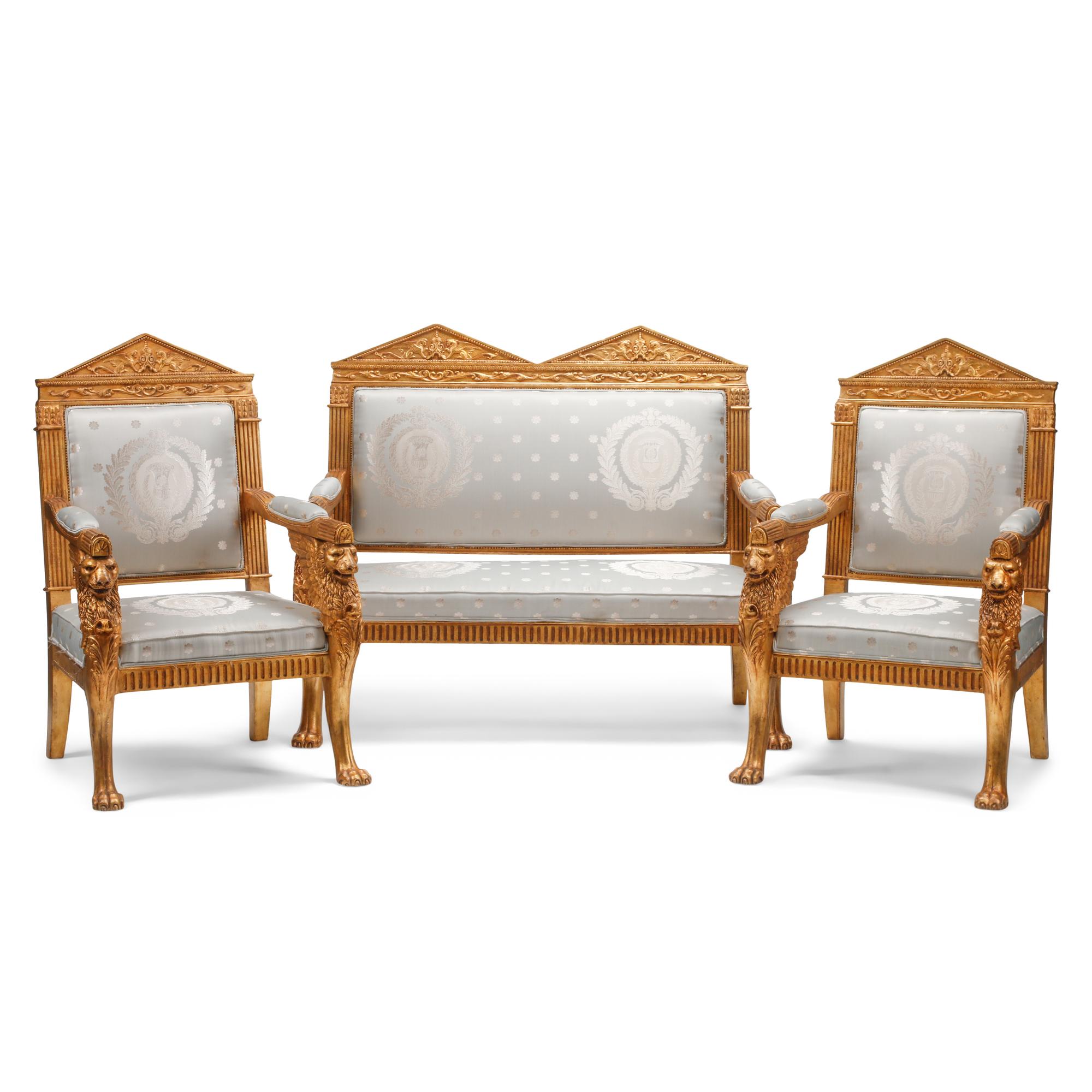 An Italian Neoclassical Style Carved Three-Piece Seating Suite