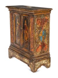 A Florentine Painted and Parcel Gilt Cabinet with Gesso Pastiglia Panels