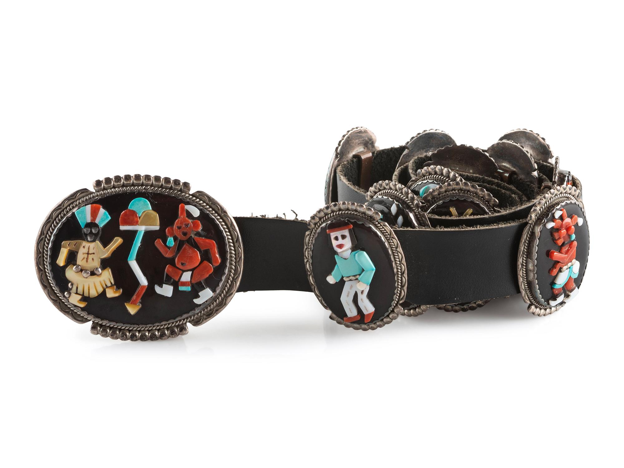 Figural Mosaic Inlay Concha Belt