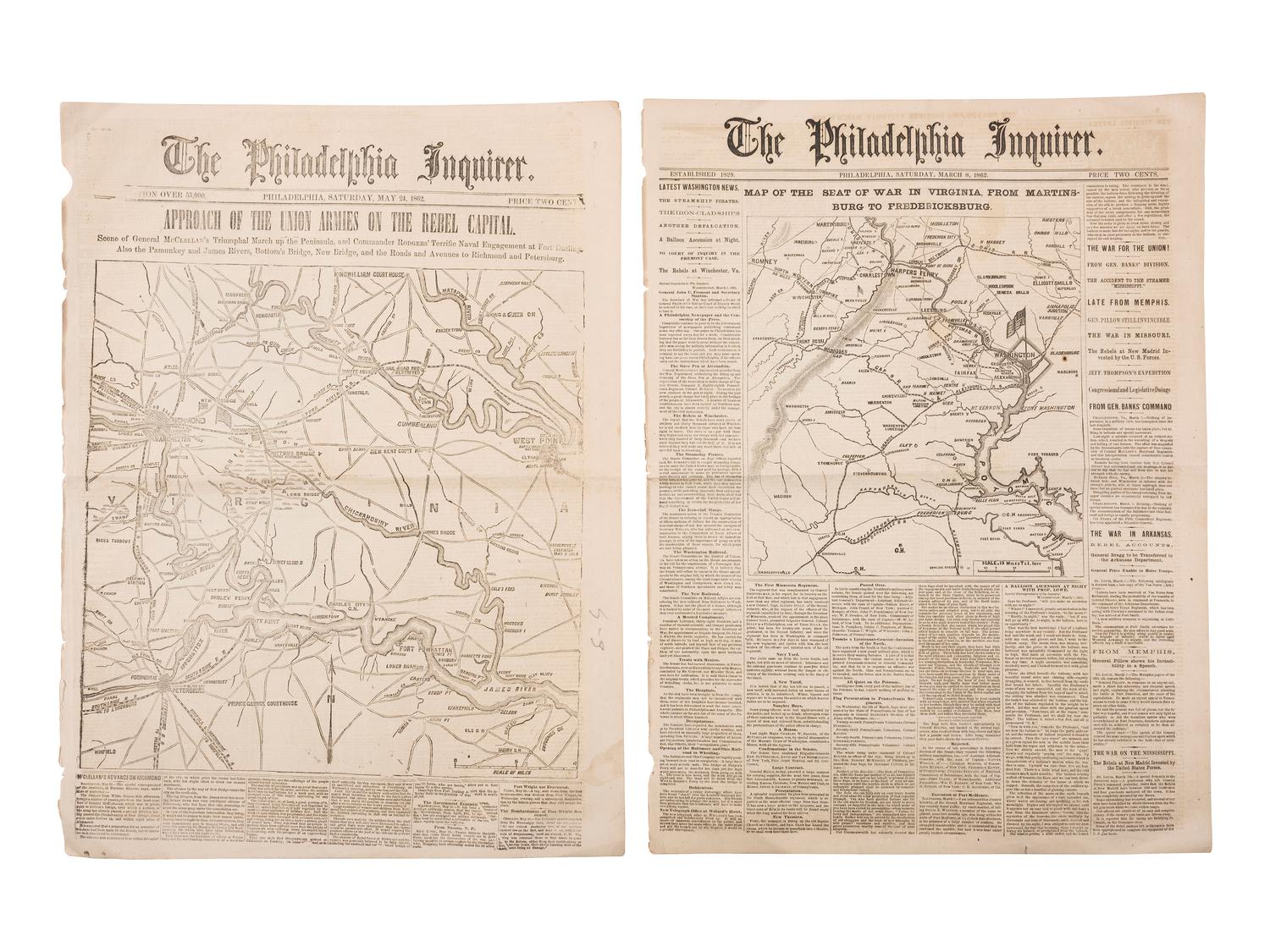 [CIVIL WAR]. 100+ issues of the Philadelphia Inquirer, New York Herald, and New York Tribune.