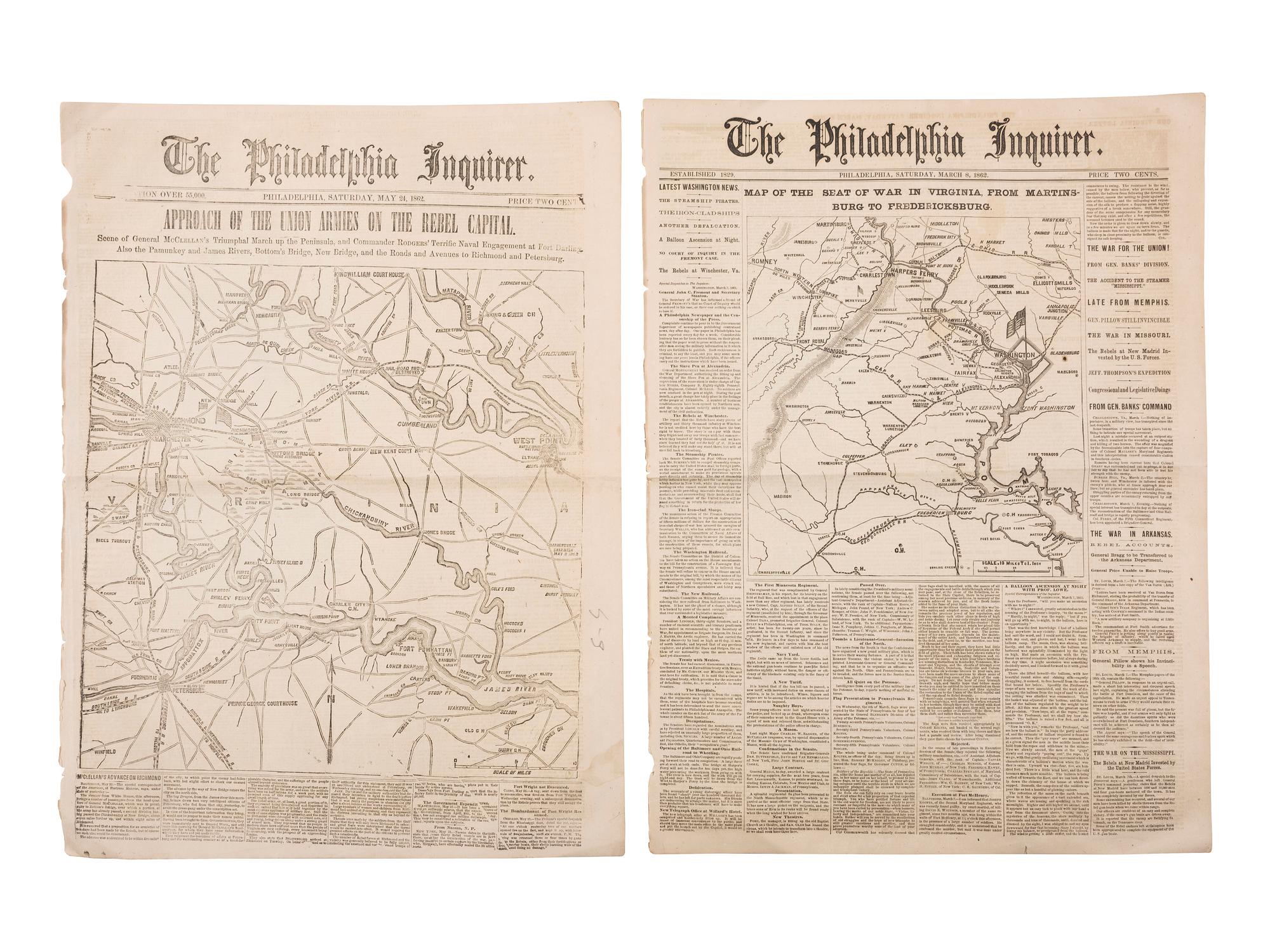 [CIVIL WAR]. 100+ issues of the Philadelphia Inquirer, New York Herald, and New York Tribune.