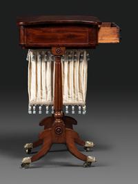 A Classical Figured Mahogany and Rosewood Veneered Sewing Table