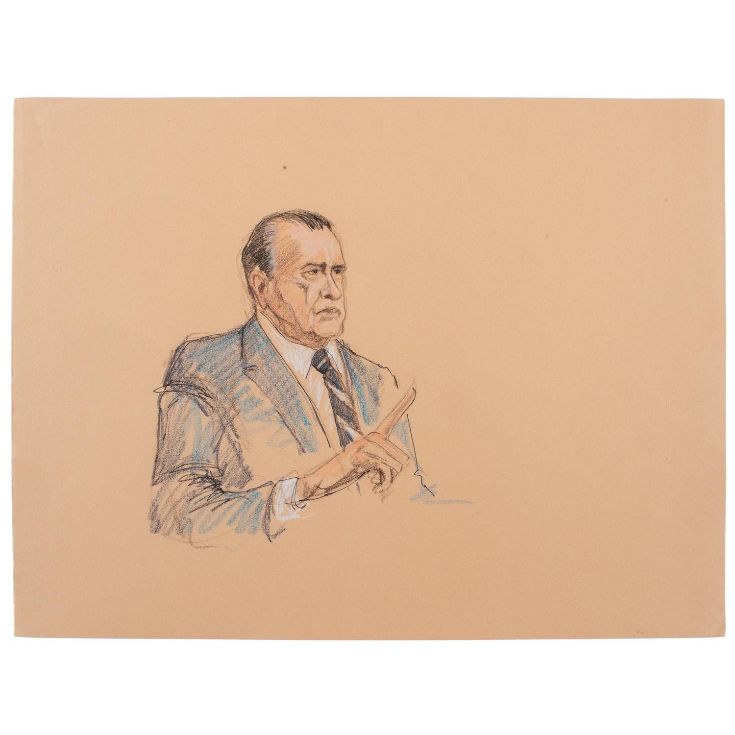 Joan Andrew, Washington Post and CNN Sketch Artist, 16 Original Sketches Documenting the 1980 Trial of Felt "Deep Throat" and Miller, Incl. Former President Nixon