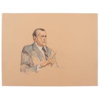 Joan Andrew, Washington Post and CNN Sketch Artist, 16 Original Sketches Documenting the 1980 Trial of Felt "Deep Throat" and Miller, Incl. Former President Nixon