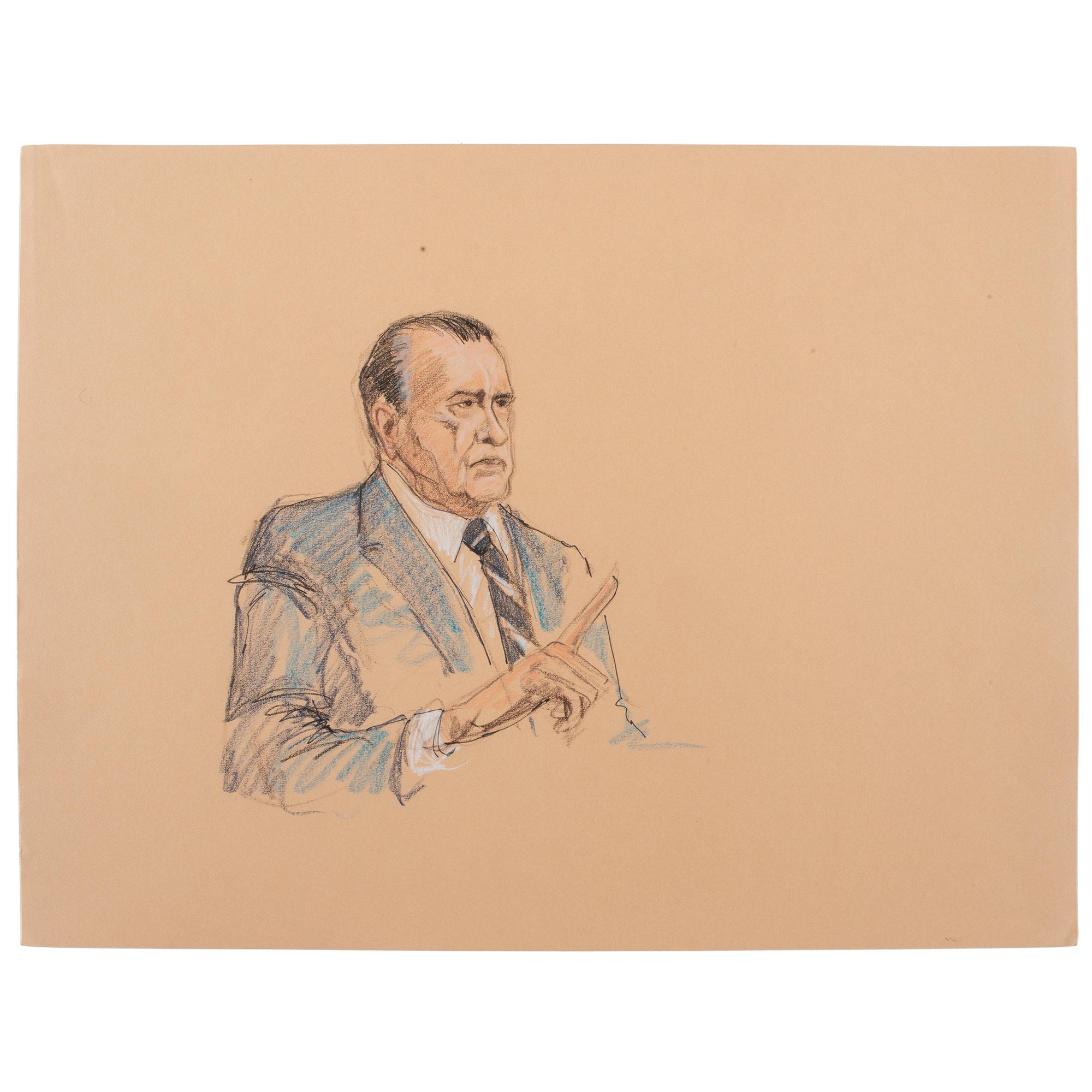 Joan Andrew, Washington Post and CNN Sketch Artist, 16 Original Sketches Documenting the 1980 Trial of Felt "Deep Throat" and Miller, Incl. Former President Nixon