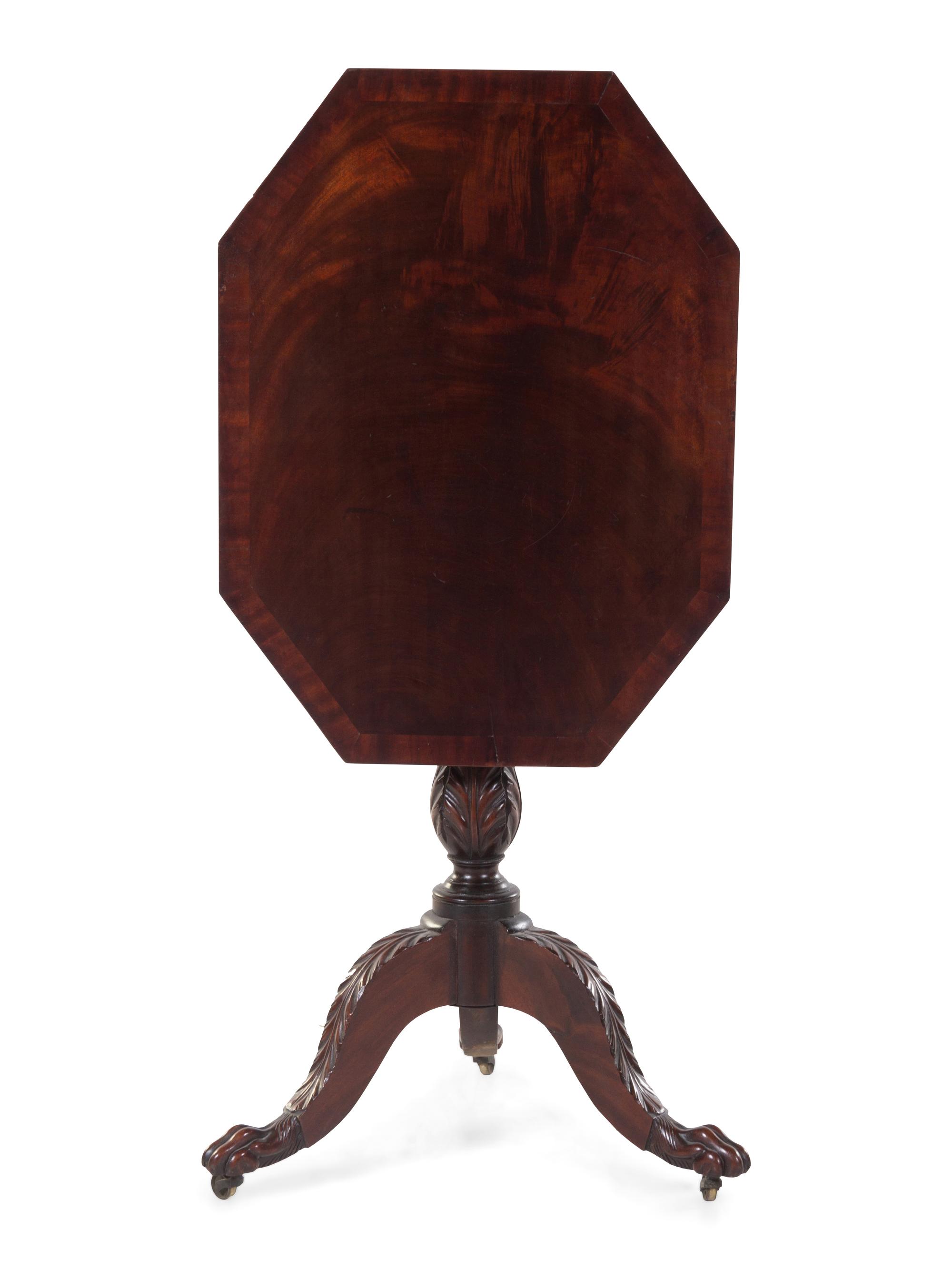 A Classical Carved and Figured Mahogany Octagonal Tilt-Top Candlestand