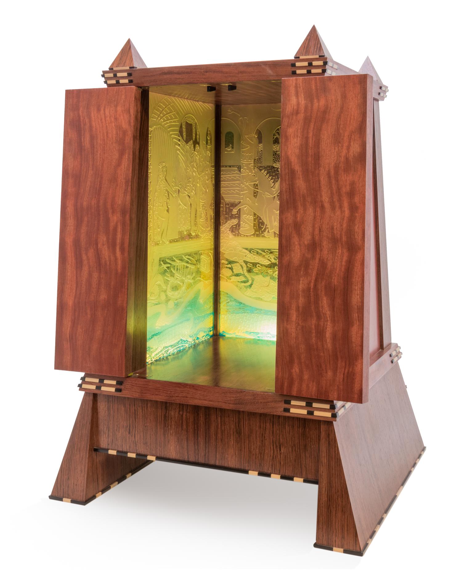 Mystery on the Nile , 1987 Cabinet with Illuminated Glass Interior produced in collaboration with Parker McComas