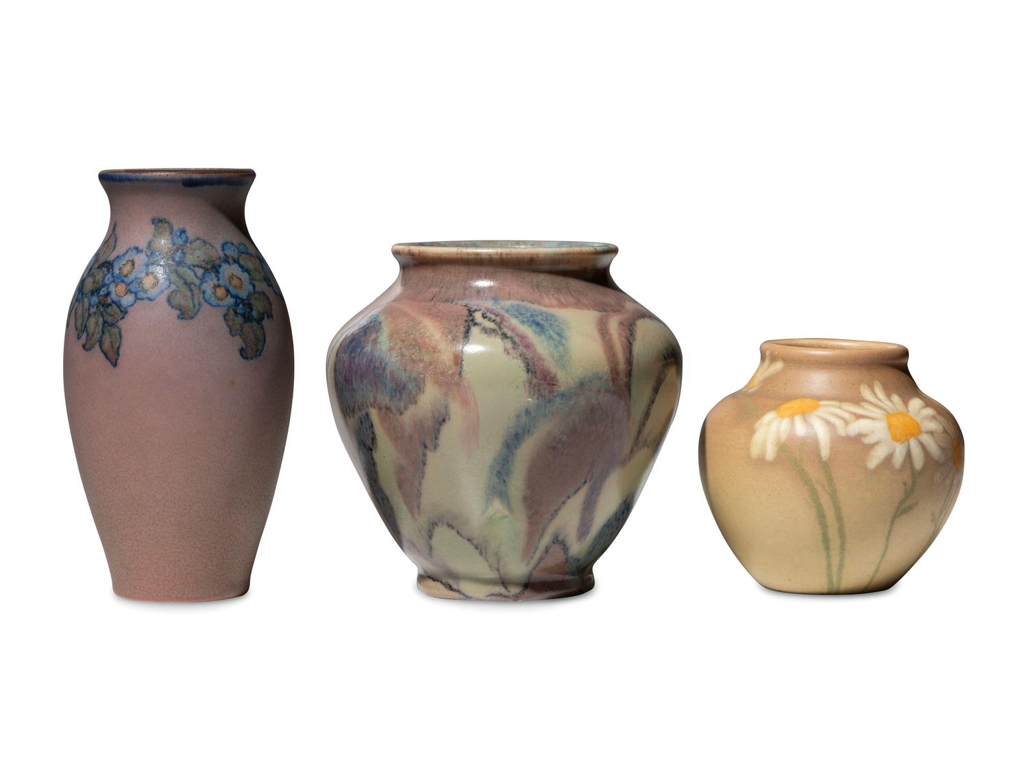 Three Artist Decorated Floral Rookwood Vases