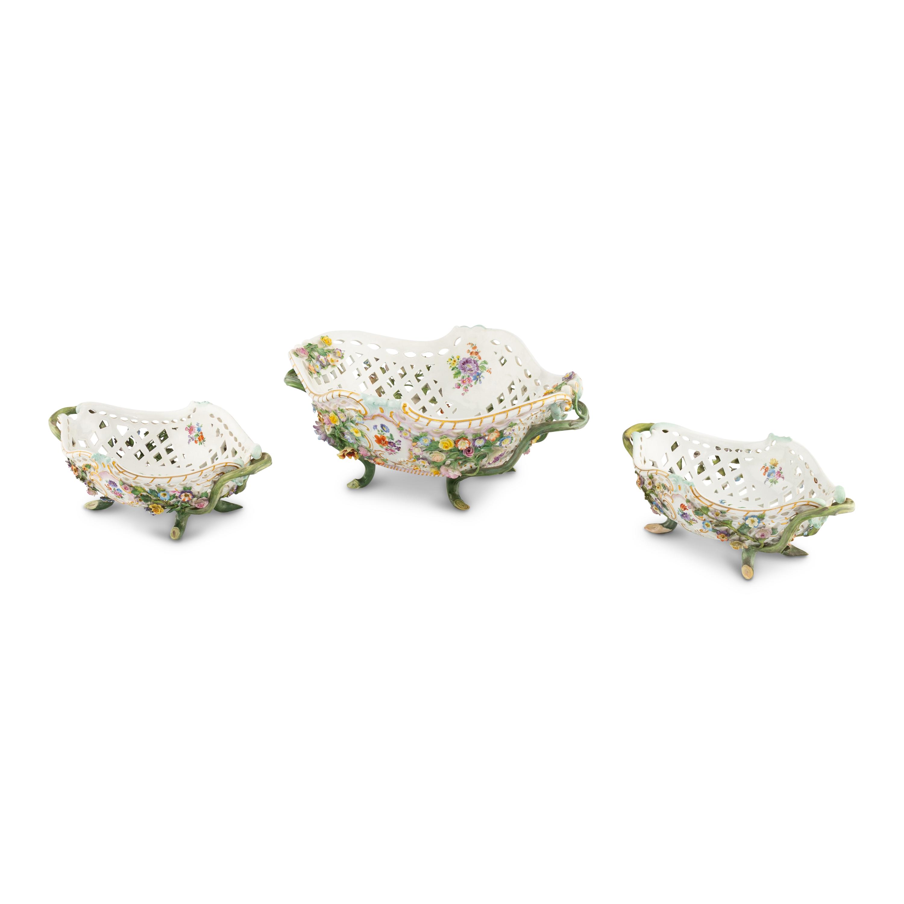 A Meissen Porcelain Three-Piece Basket Garniture