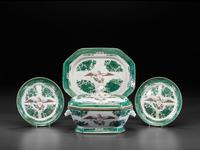 Four Chinese Export Green Fitzhugh Porcelain Articles for the American Market