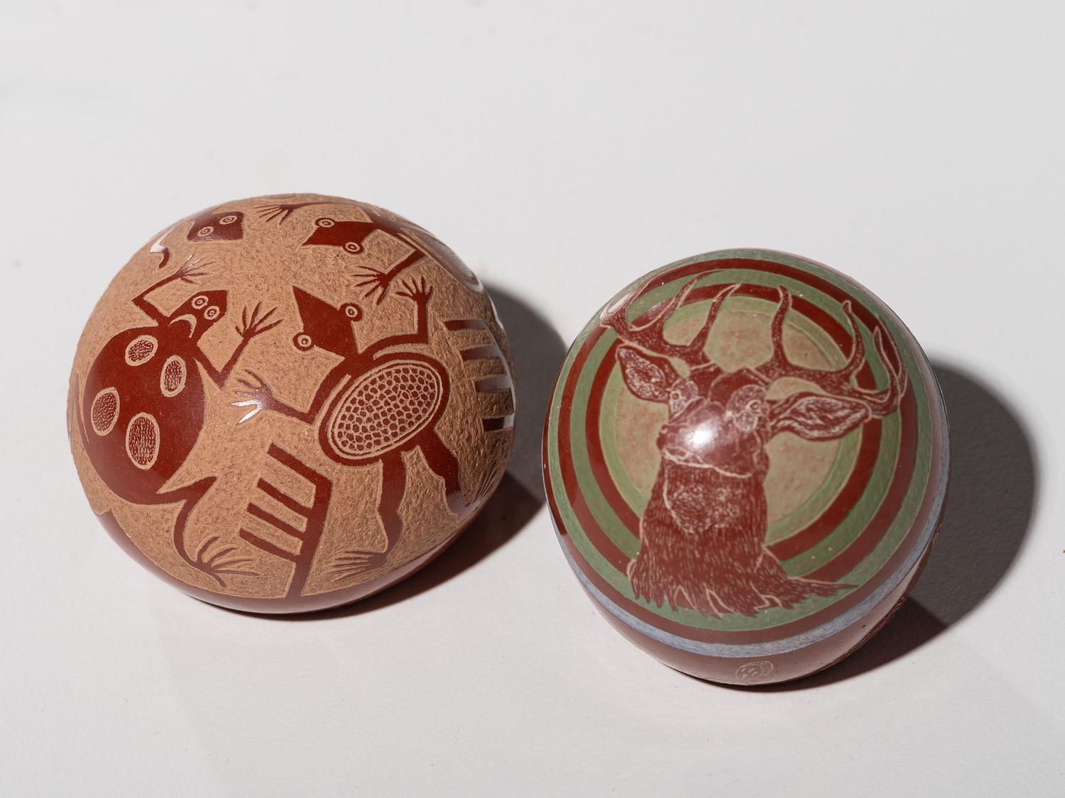 Miniature Sgraffito Pottery Seed Jars