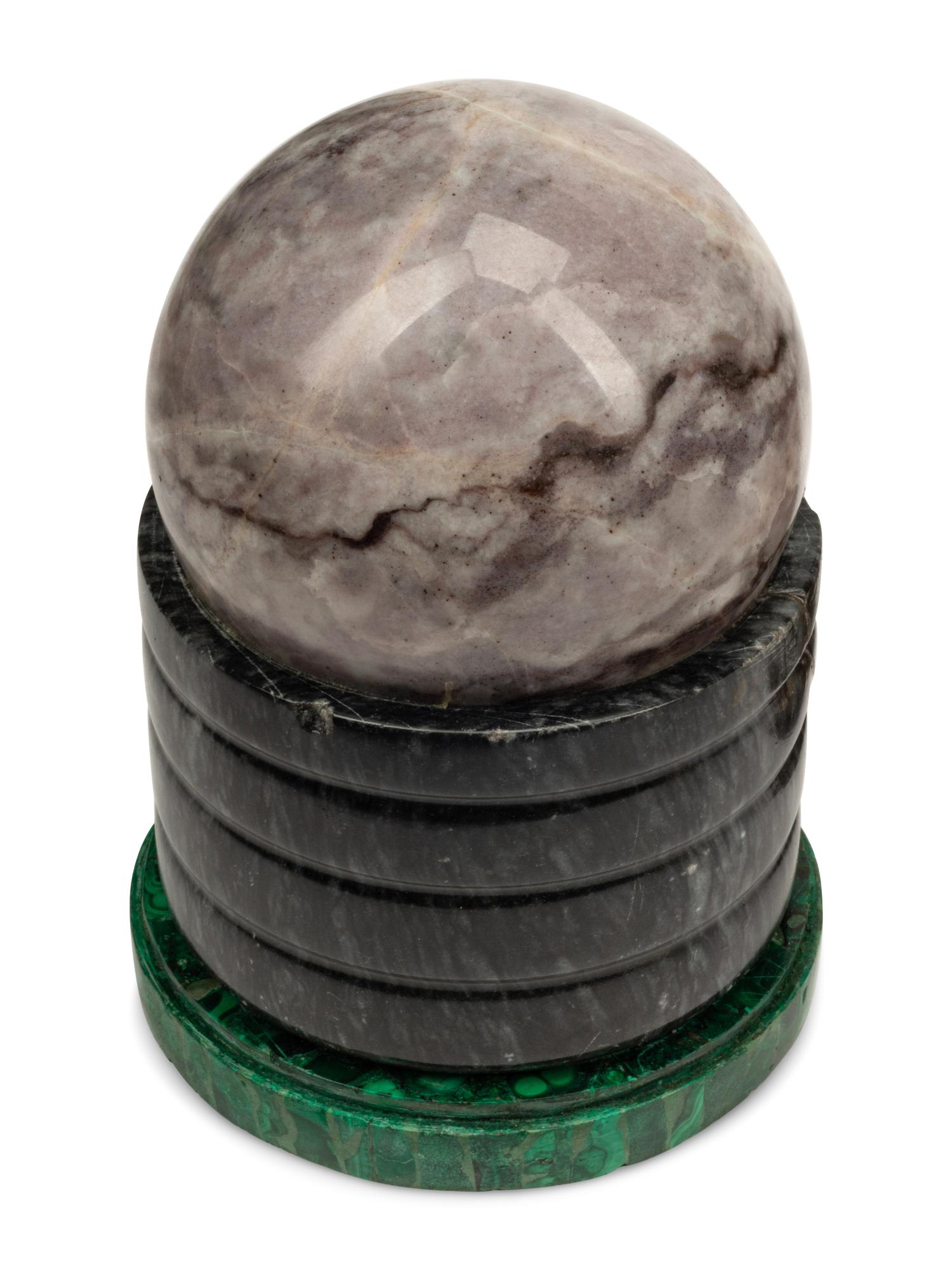 A Collection of Grand Tour Style Marble, Malachite and Rock Crystal Table Ornaments