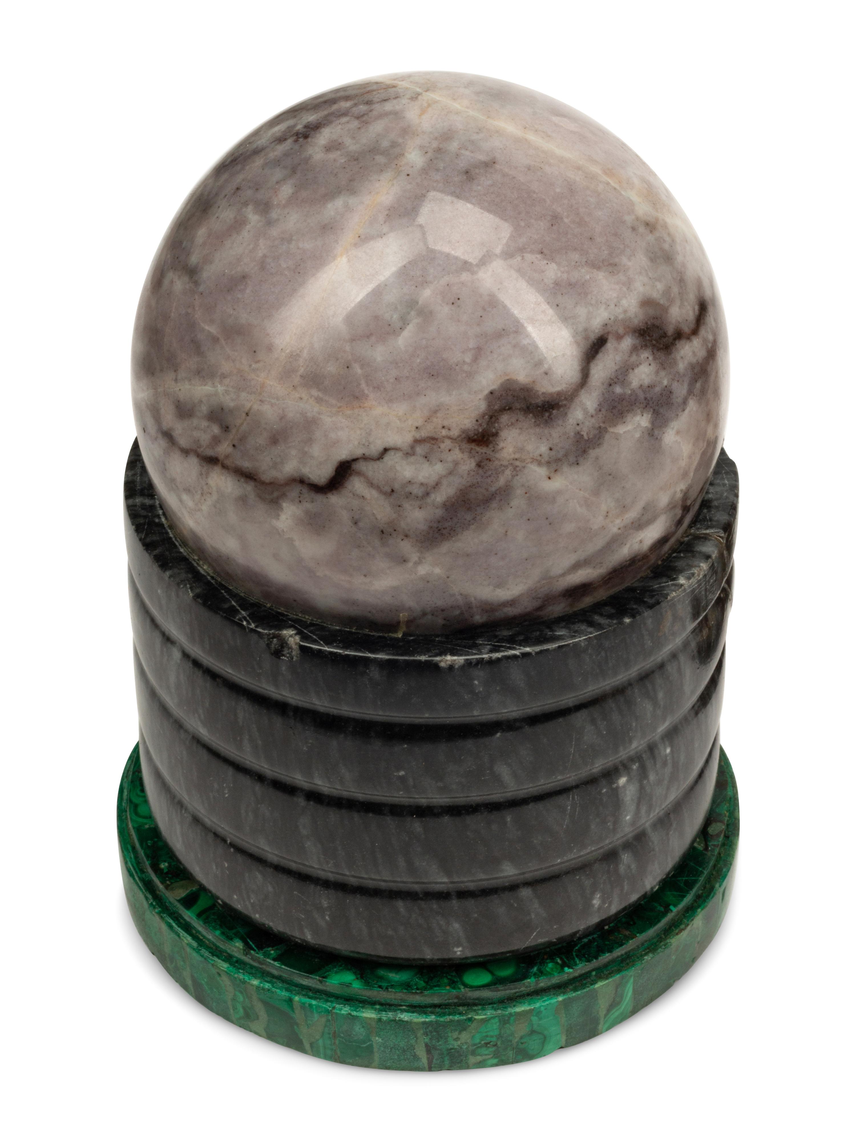 A Collection of Grand Tour Style Marble, Malachite and Rock Crystal Table Ornaments