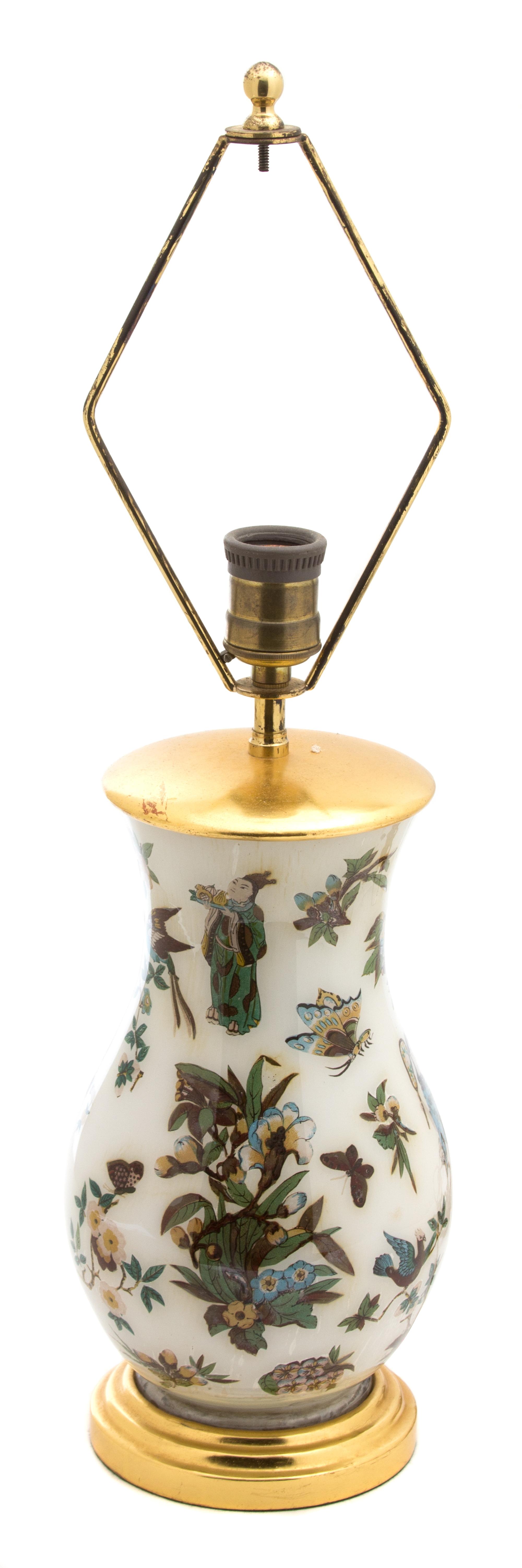 Two Decalcomania Table Lamps Height of taller 28 1/2 inches overall. — 20TH CENTURY