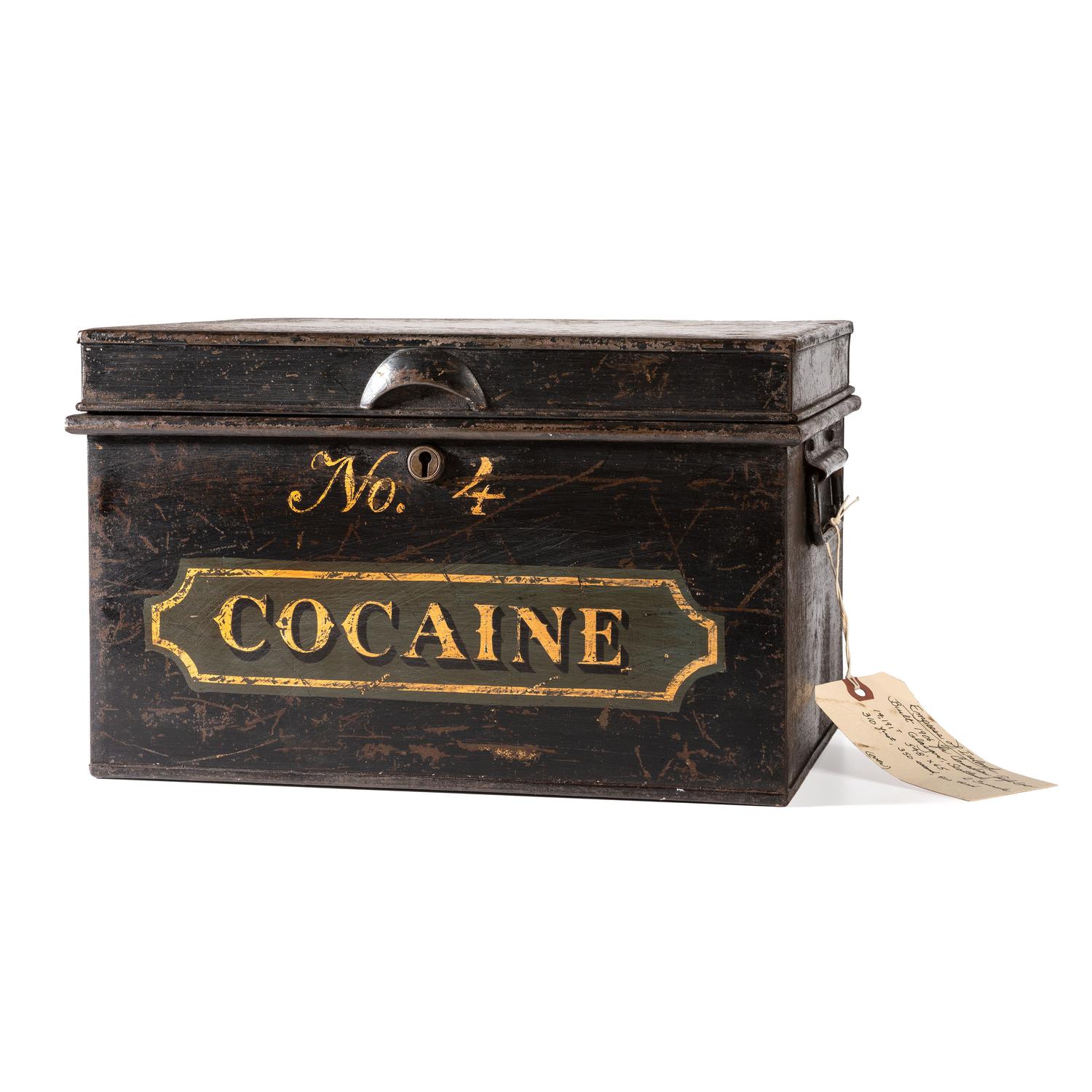 A Painted Tin Cocaine Storage Box