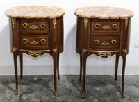 A Pair of Louis XVI Style Gilt Metal Mounted Walnut Side Cabinets Height 29 3/4 x width 21 1/4 x depth 13 1/4 inches.