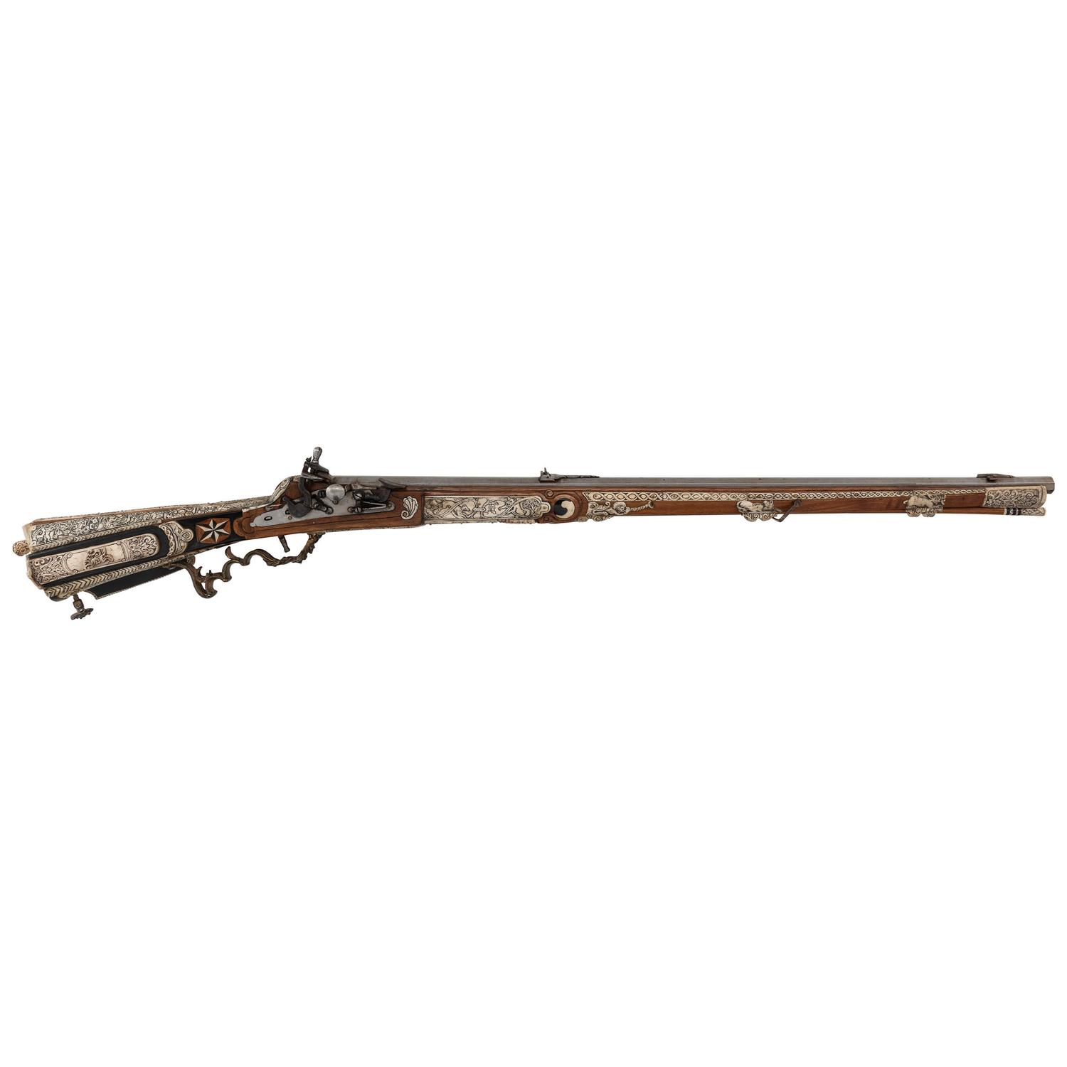 Contemporary Snaphance Rifle with Heavily Decorated Inlays by John B. Derrick (American, b.1936)