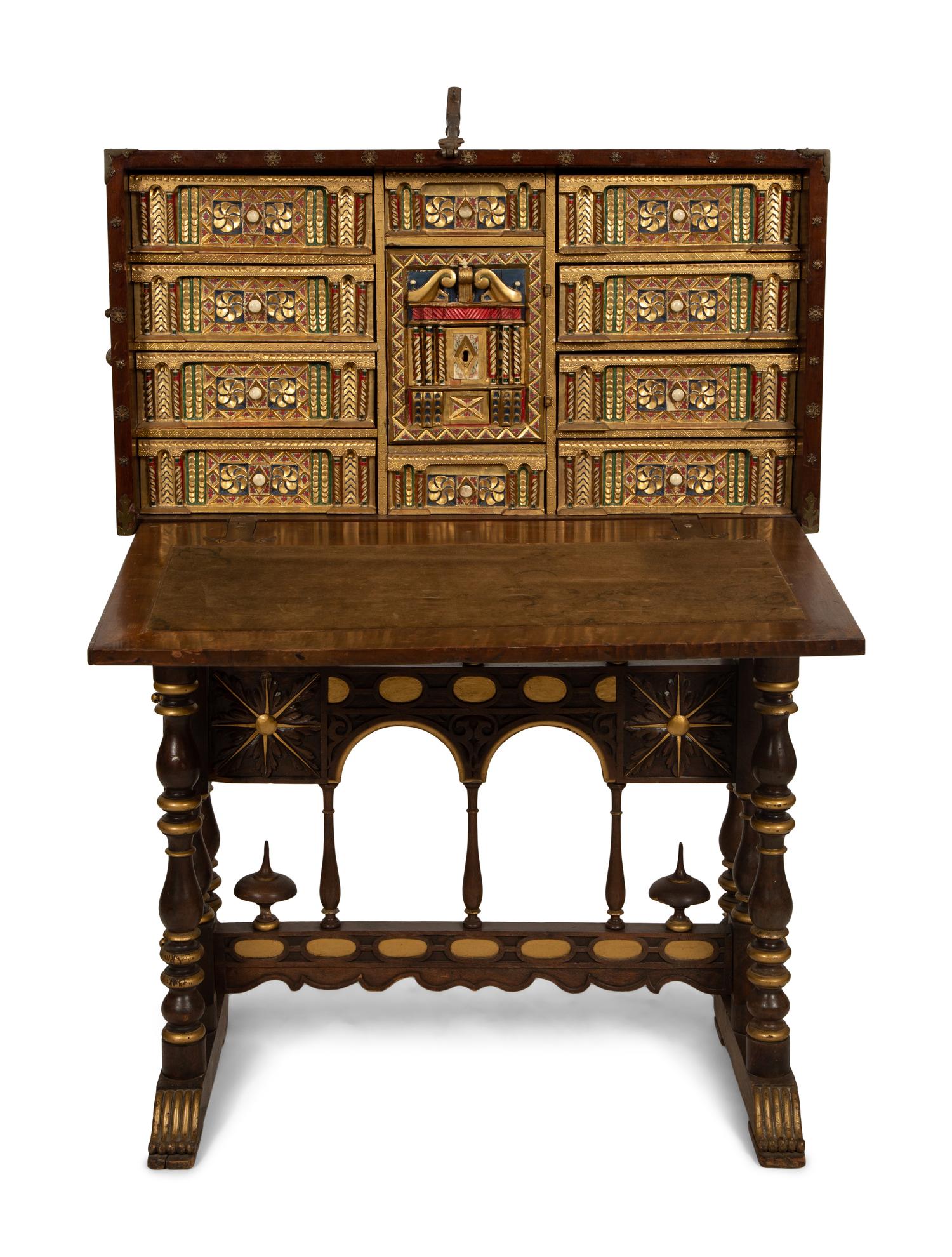 A Spanish Renaissance Style Walnut Vargueno on Later Stand