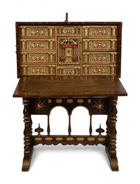 A Spanish Renaissance Style Walnut Vargueno on Later Stand