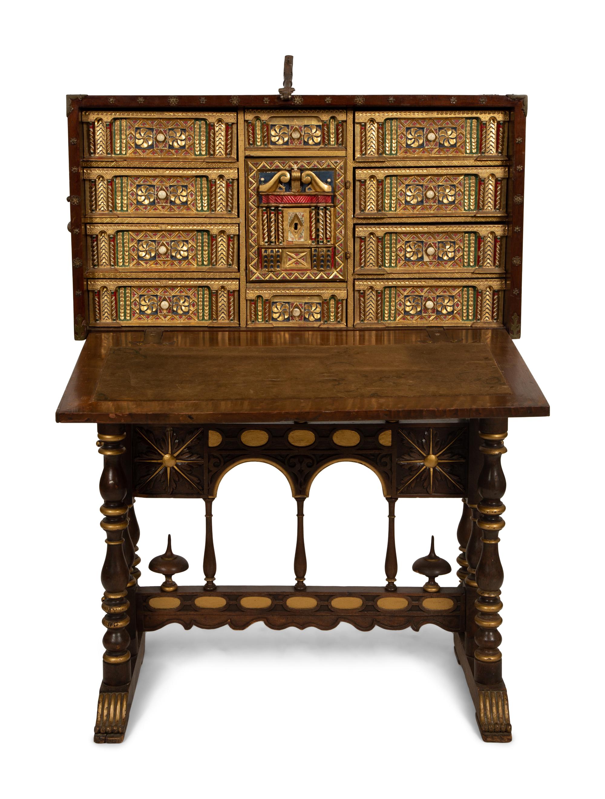 A Spanish Renaissance Style Walnut Vargueno on Later Stand