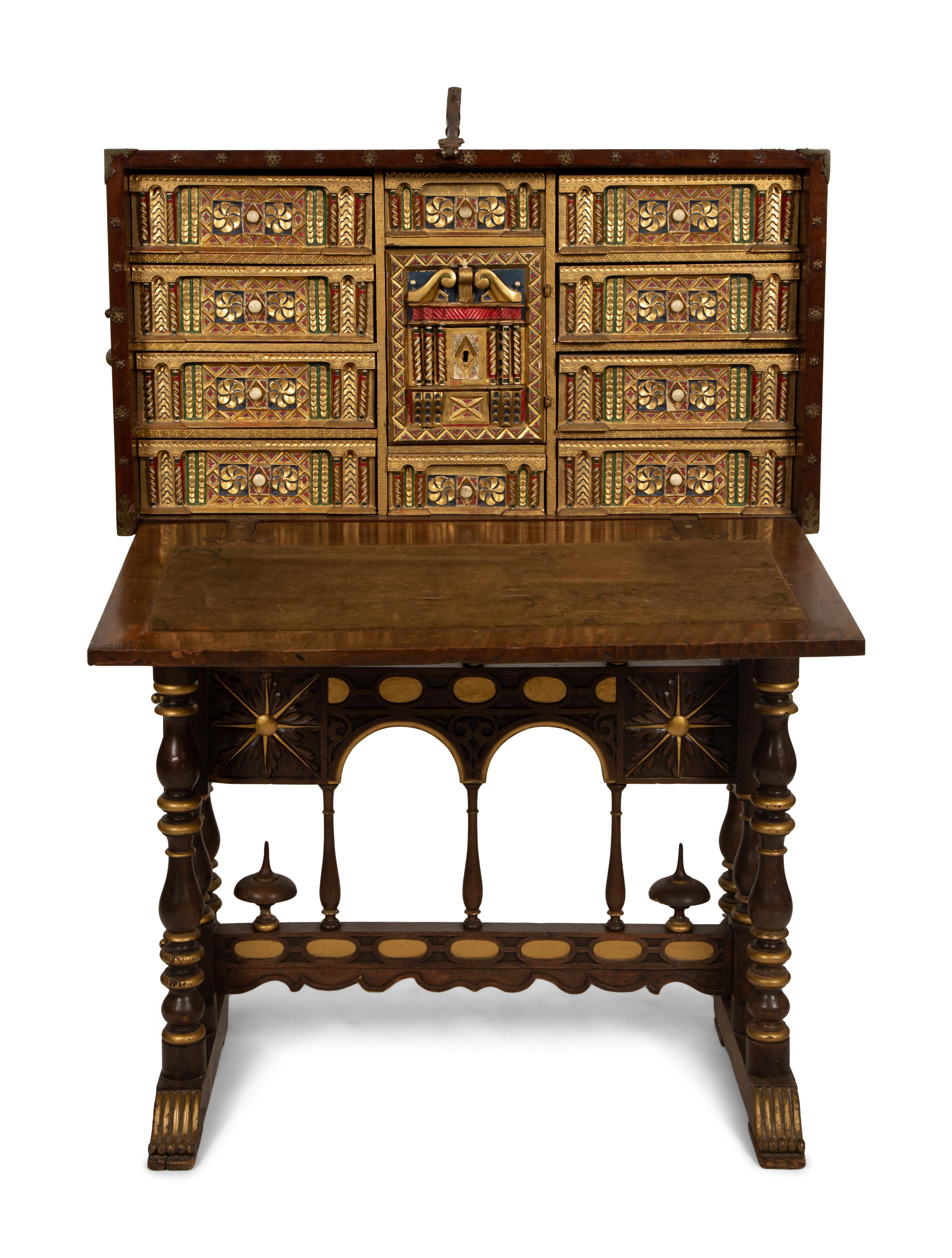 A Spanish Renaissance Style Walnut Vargueno on Later Stand