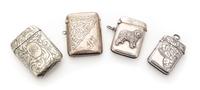 A Collection of Three English Silver Vesta Cases, Various Makers, comprising a Victorian example marked A.G.G, Birmingham; a smaller Vi