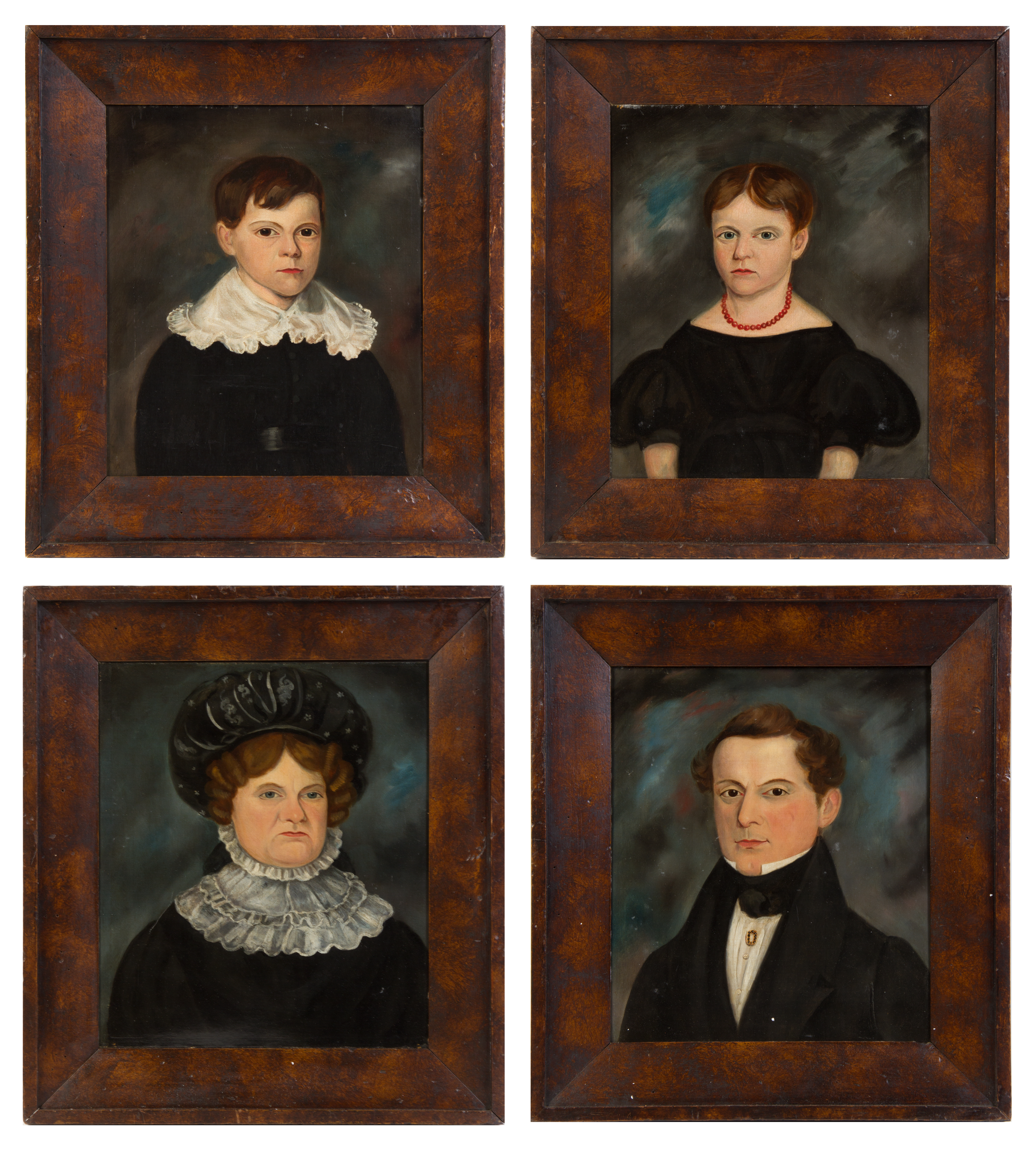 Artist Unknown, (American/British, 19th Century), Portraits of a Mother, Father and Children (four works)