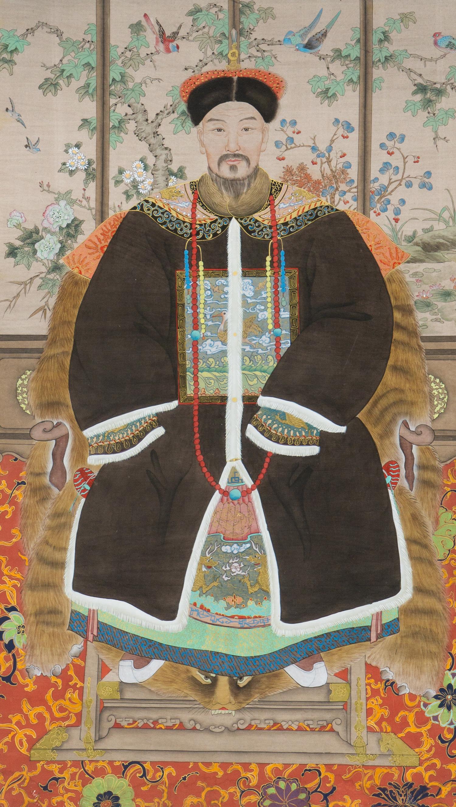 A Pair of Chinese Ancestor Portraits Mounted as Panels