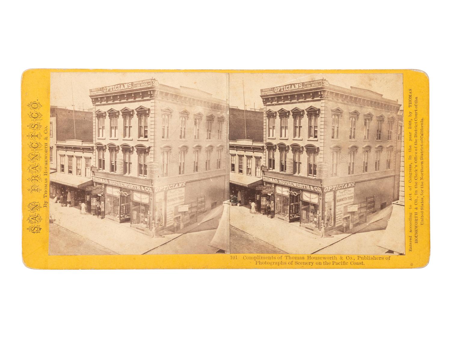 [WESTERN AMERICANA]. HOUSEWORTH, Thomas (1828-1915), photographer. Compliments of Thomas Houseworth & Co., Publishers of Photographic Scenery on the Pacific Coast. St. San Francisco, CA: 1868.