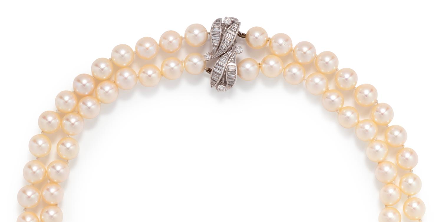 CULTURED PEARL AND DIAMOND NECKLACE