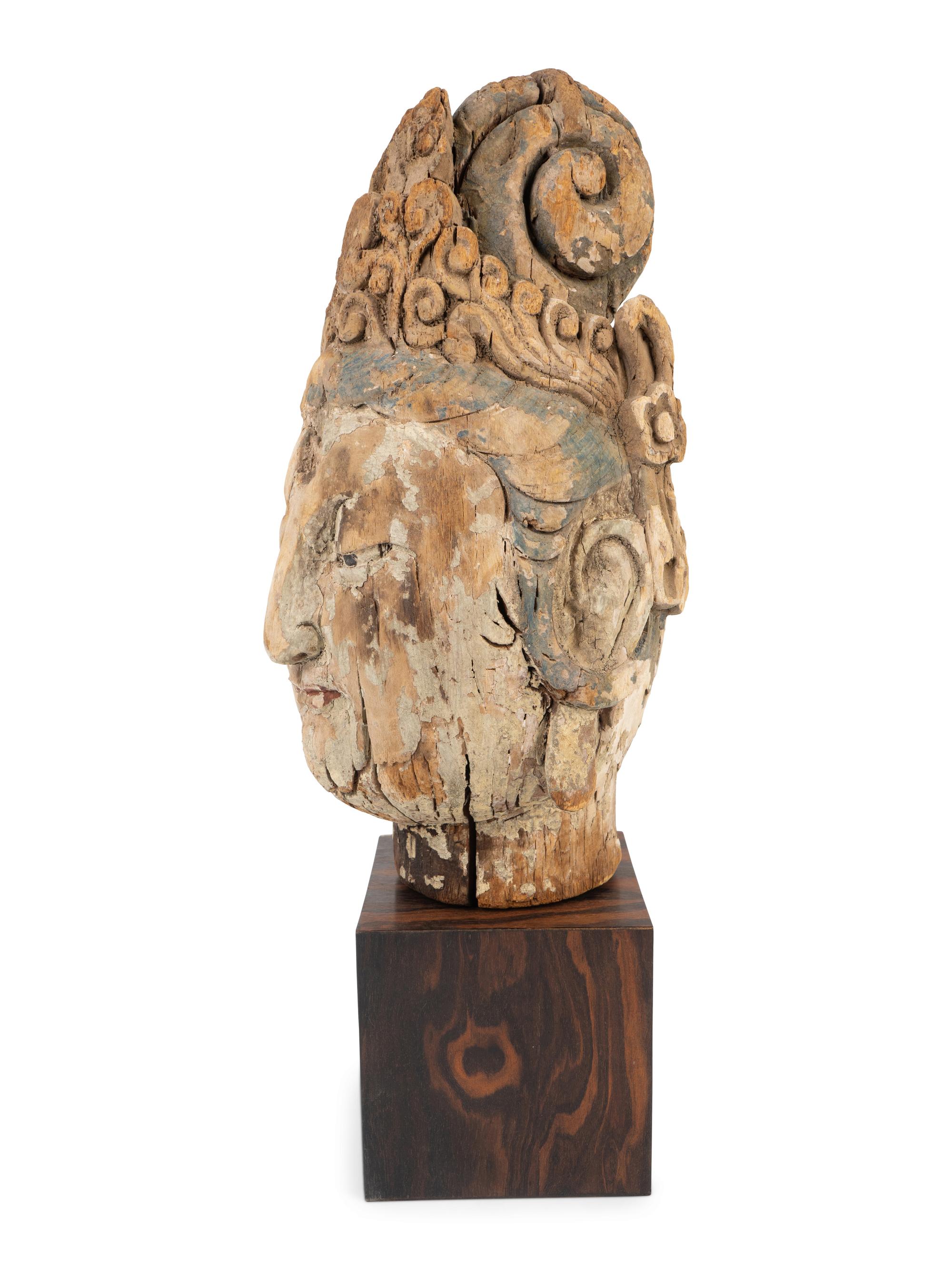 A Chinese Weathered Wood Head of Guanyin — 18TH CENTURY