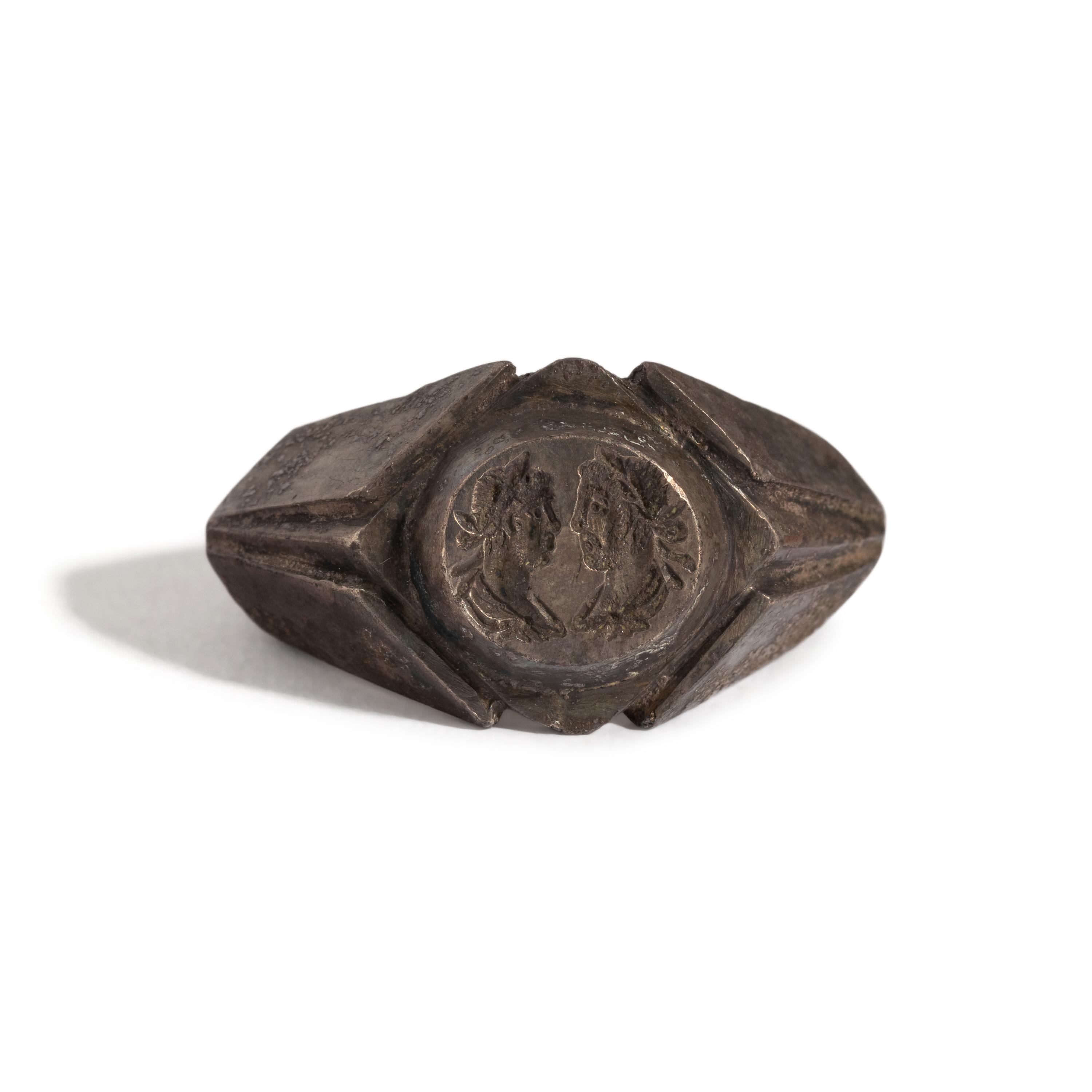 A Roman Silver Finger Ring with a Double Portait of Roman Emperors