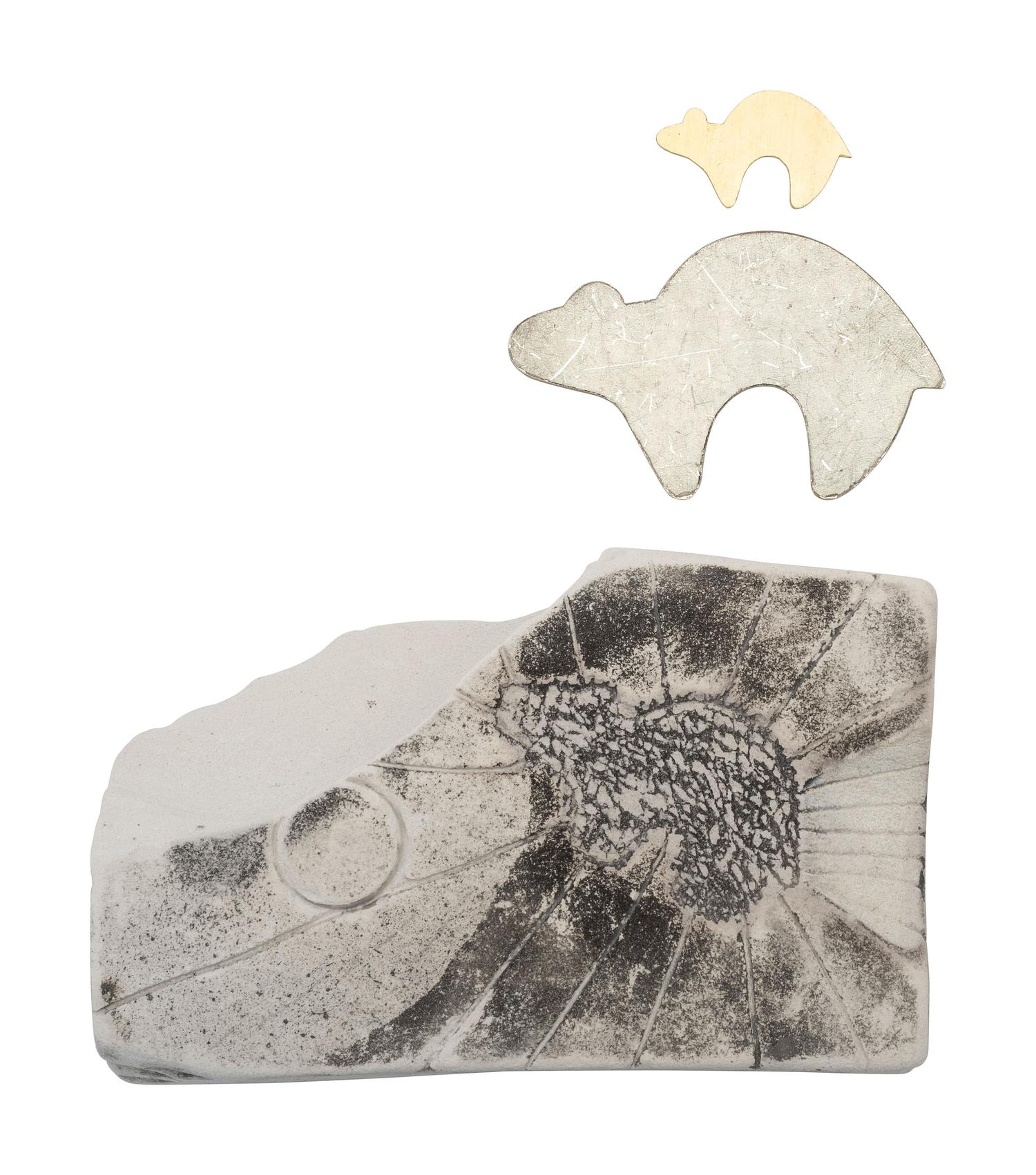Bear Tufa Cast Mold, and Pair of Silver and Gold Bear Preforms