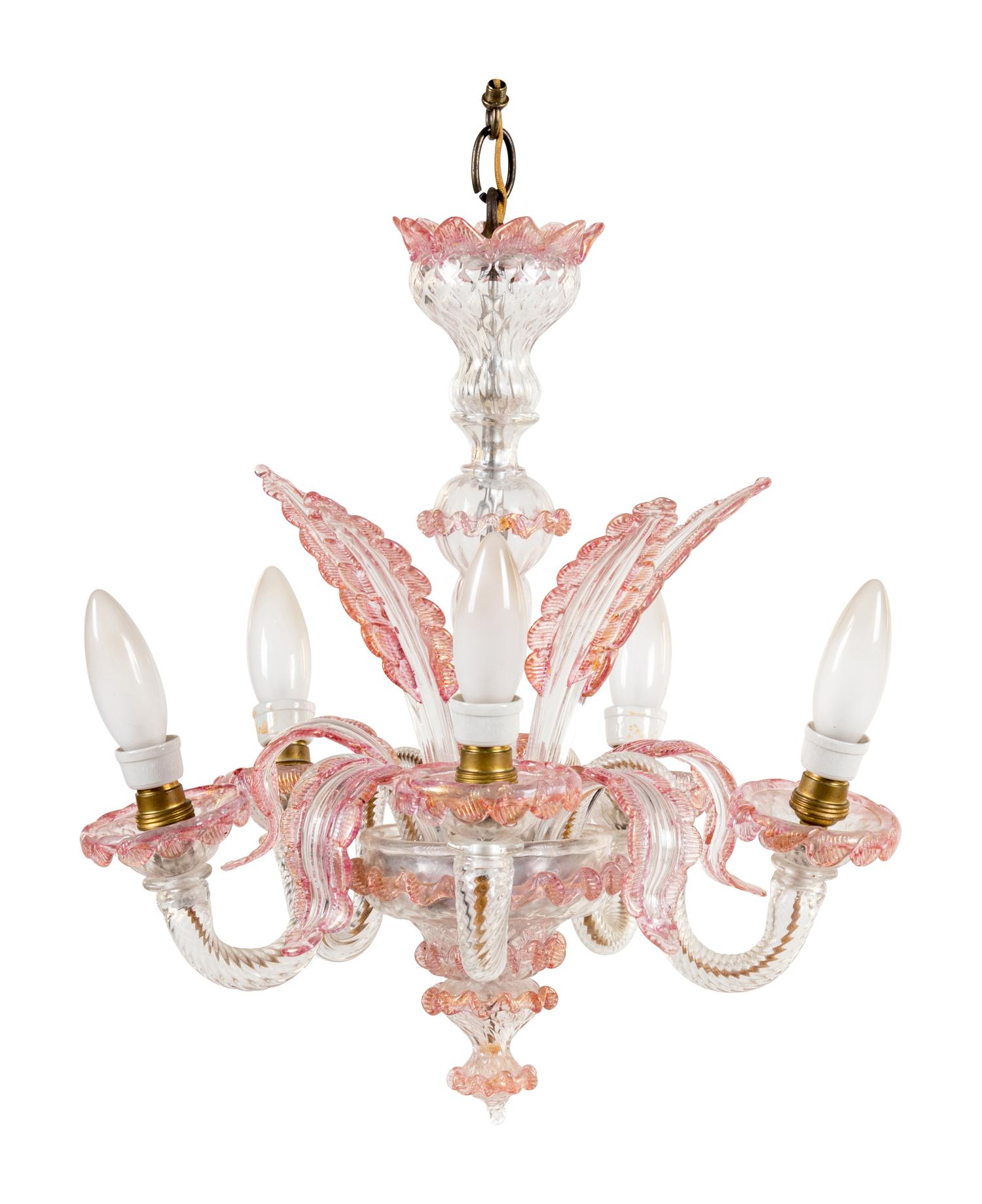 A Venetian Glass Six-Light Chandelier