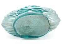 An Early Blown Glass Scroll Flask in Aquamarine