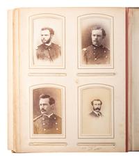 [LATE INDIAN WARS]. Photo album identified to Oskaloosa M. Smith, 22nd US Infantry, containing CDVs and cabinet cards of civilians and officers, some identified, incl. images by S.J. Morrow.