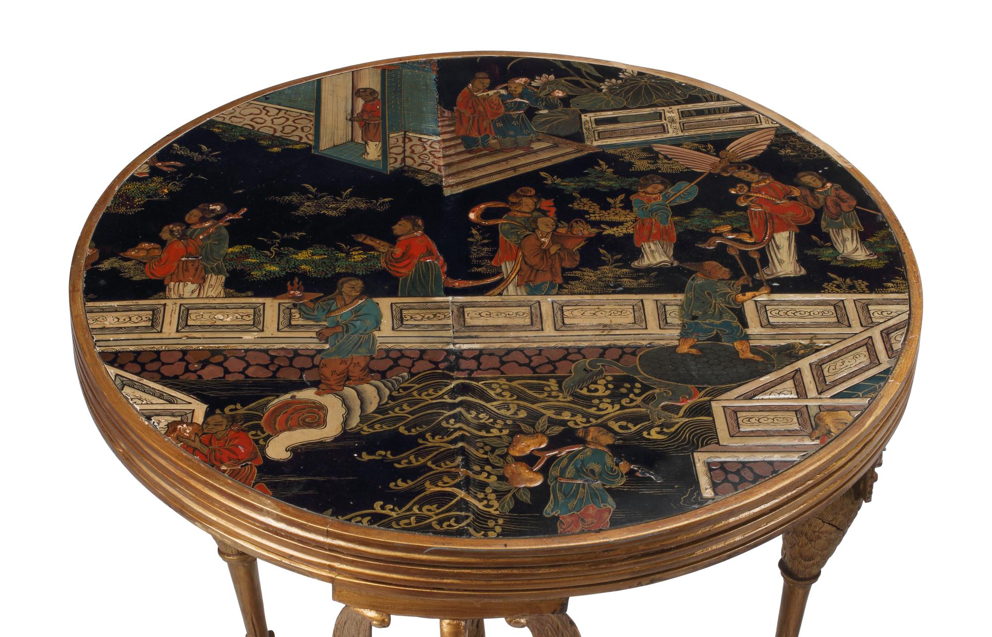 A Pair of Directoire Style Giltwood and Chinese Lacquer Tables