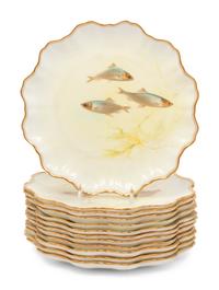 A Set of Twelve Royal Doulton Hand-Painted Porcelain Fish Plates