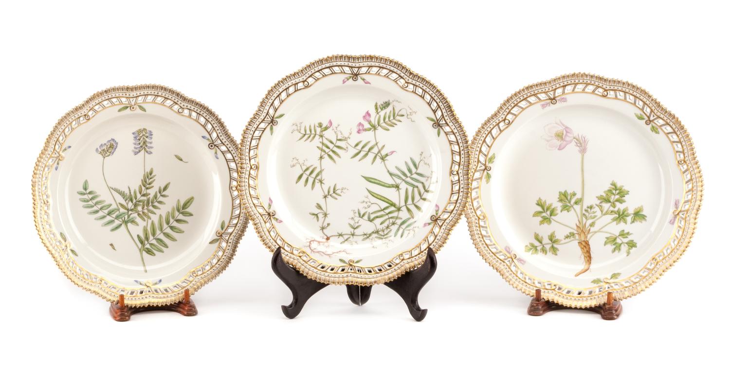 A Set of Ten Royal Copenhagen Flora Danica Reticulated Plates Diameter 11 inches. — CIRCA 1979-1983