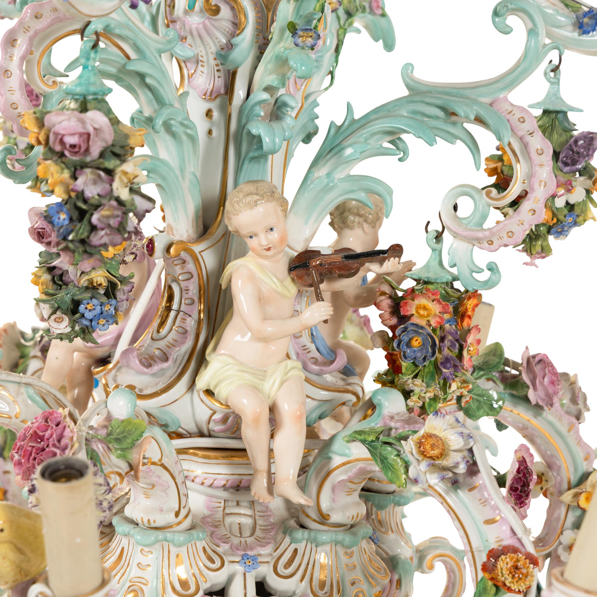 A Near Pair of Meissen Porcelain Chandeliers