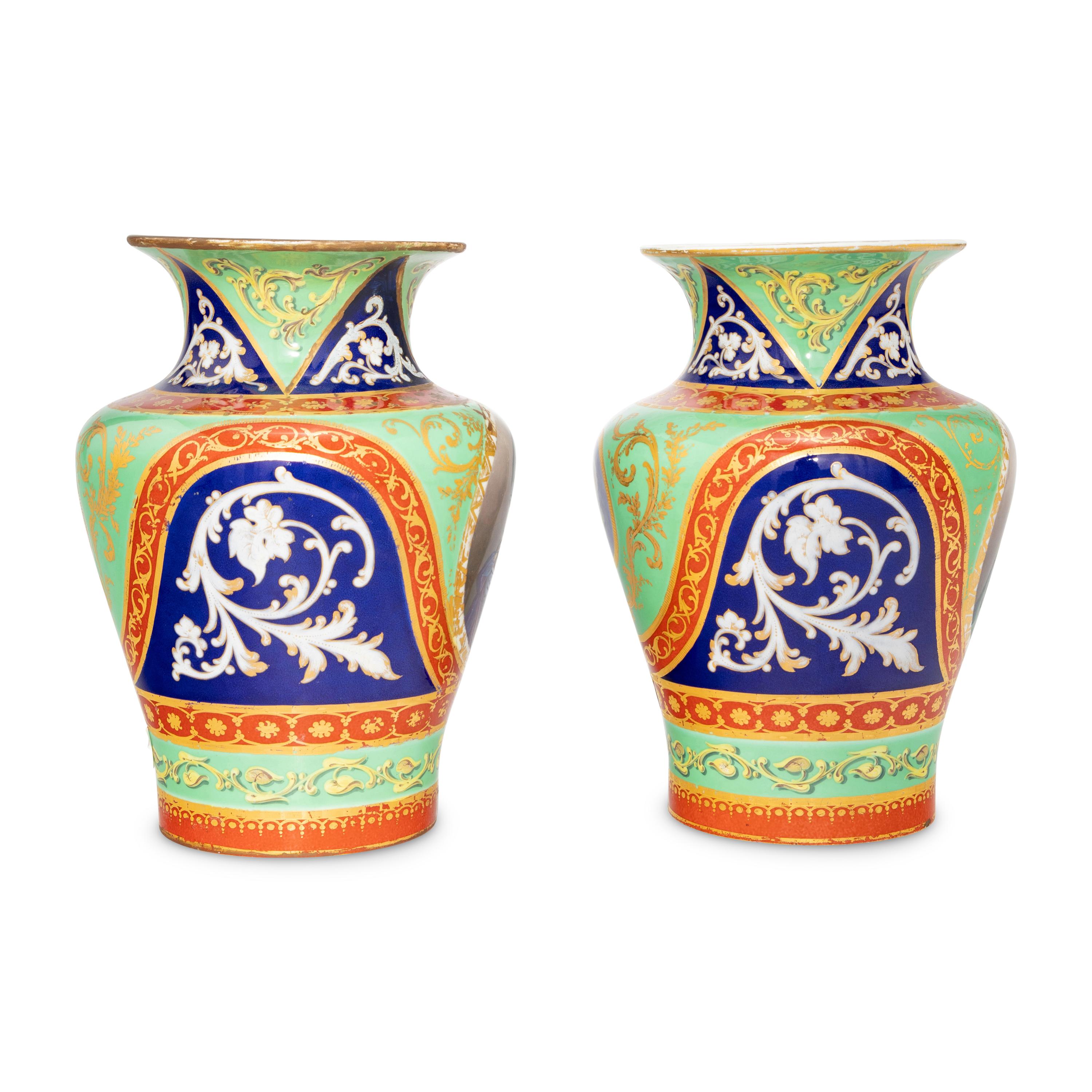 A Pair of Hand-Painted and Parcel-Gilt Porcelain Vases