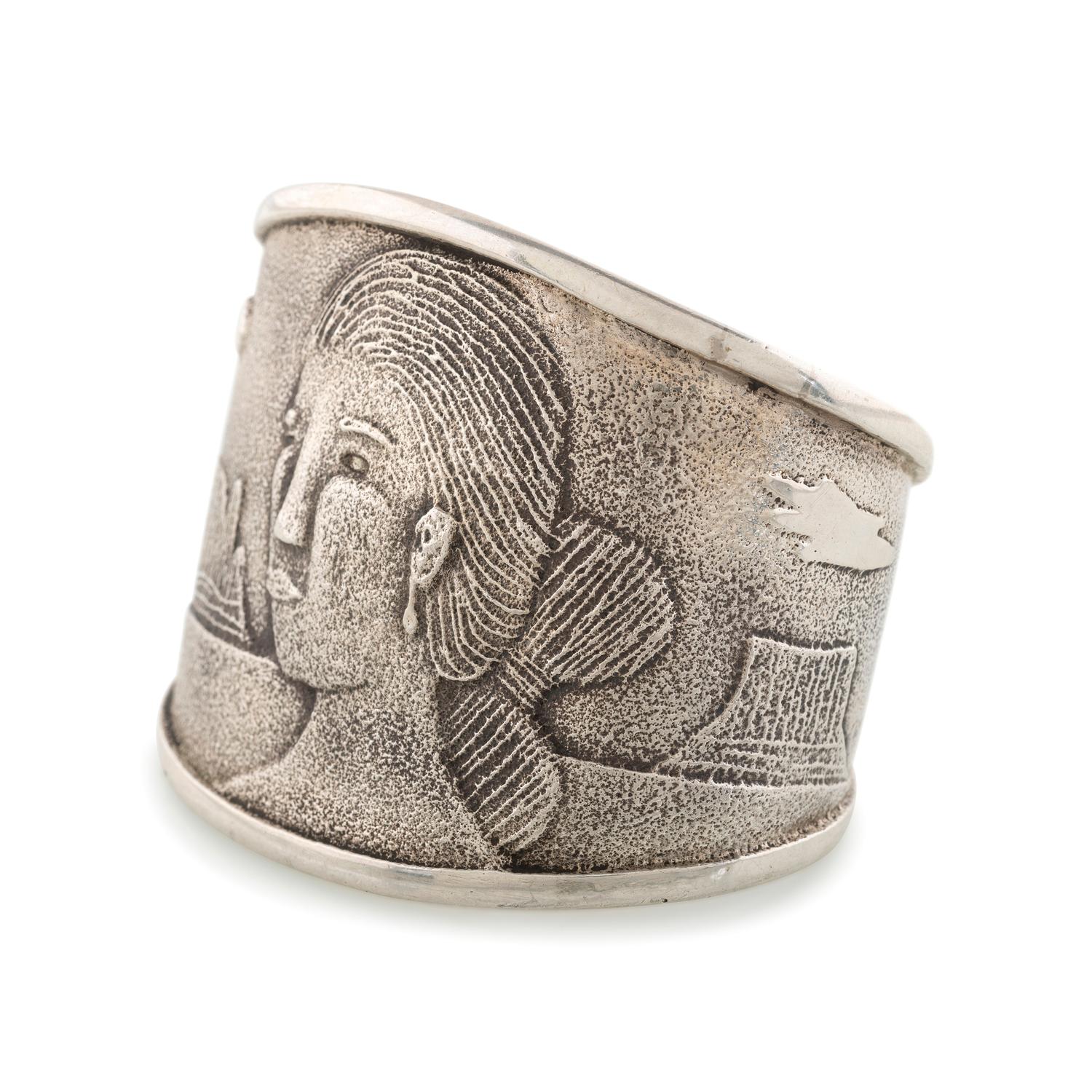 Tufa Cast Sterling Silver Figural Cuff Bracelet